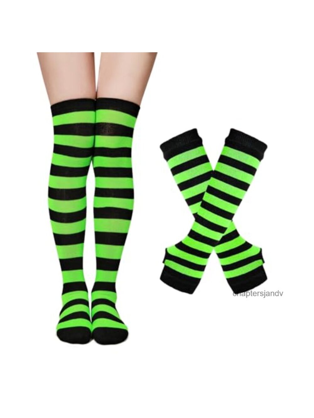 Striped Over the Knee Socks & Fingerless Arm Warmers Knit Set